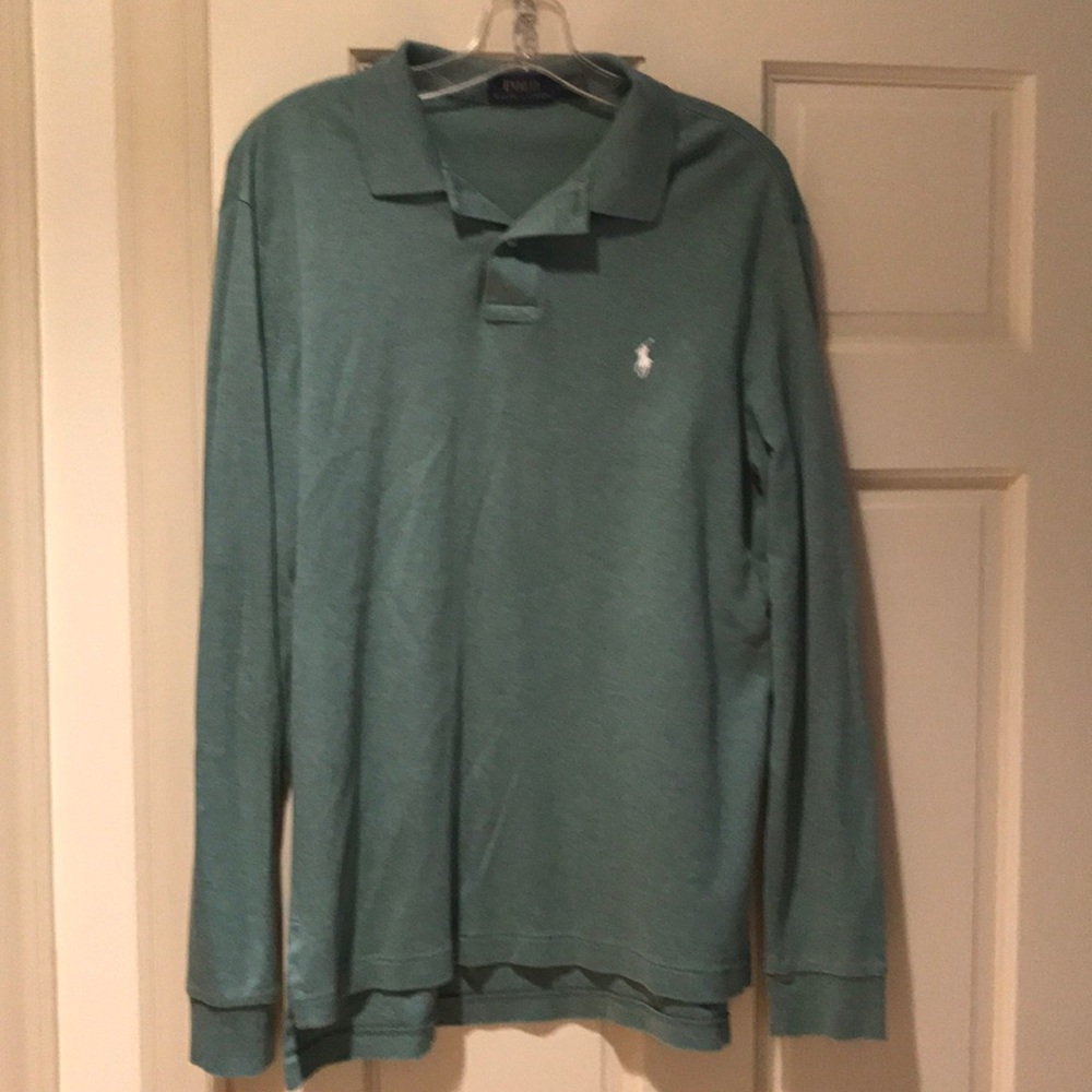 Long sleeve pale green large Ralph Lauren polo shirt, good condition!